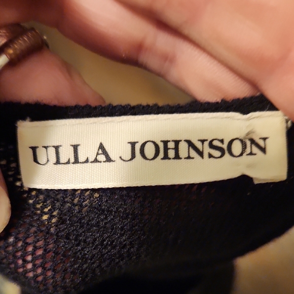 ULLA JOHNSON Smocked Black Sleeveless DRESS MIDI Sheer Back Raw Edge Women’s 8 - Picture 2 of 11